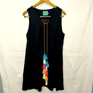 Judith March Black Dress with Colorful Tassels sleeveless black midi dress